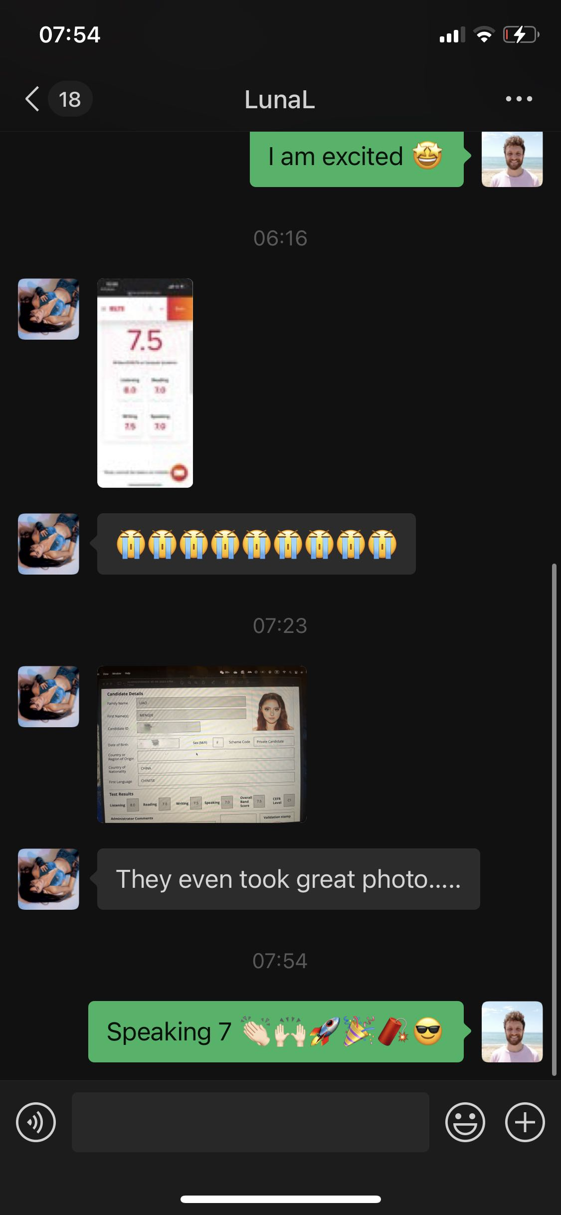 Luna WeChat: I am excited - Speaking 7